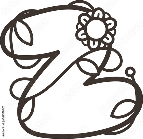Doodle ornate letter emblem with flower. Logo for beauty studio, children books, kid and game design