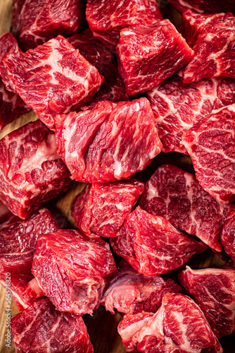 Pieces of raw beef. Macro background. 