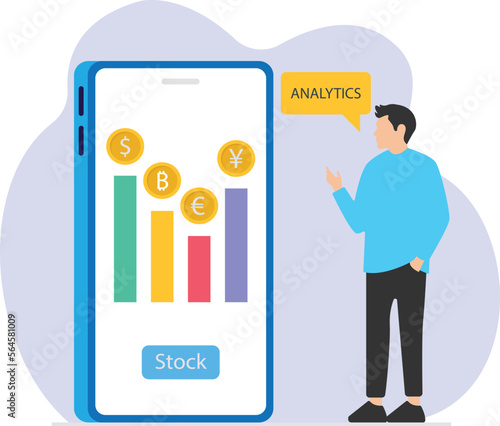 Financial Analytics vector illustration, Earning graph app design, stock market graph application layout design, Mobile Application Layout vector illustration 