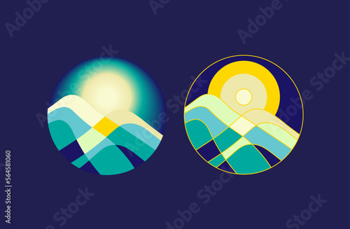 Imaginary moon and mountains logo design.