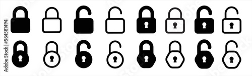 Locks icons set. Locked and unlocked vector icon set. Lock symbol isolated on transparent background. Padlock symbol. Privacy symbol vector stock illustration.