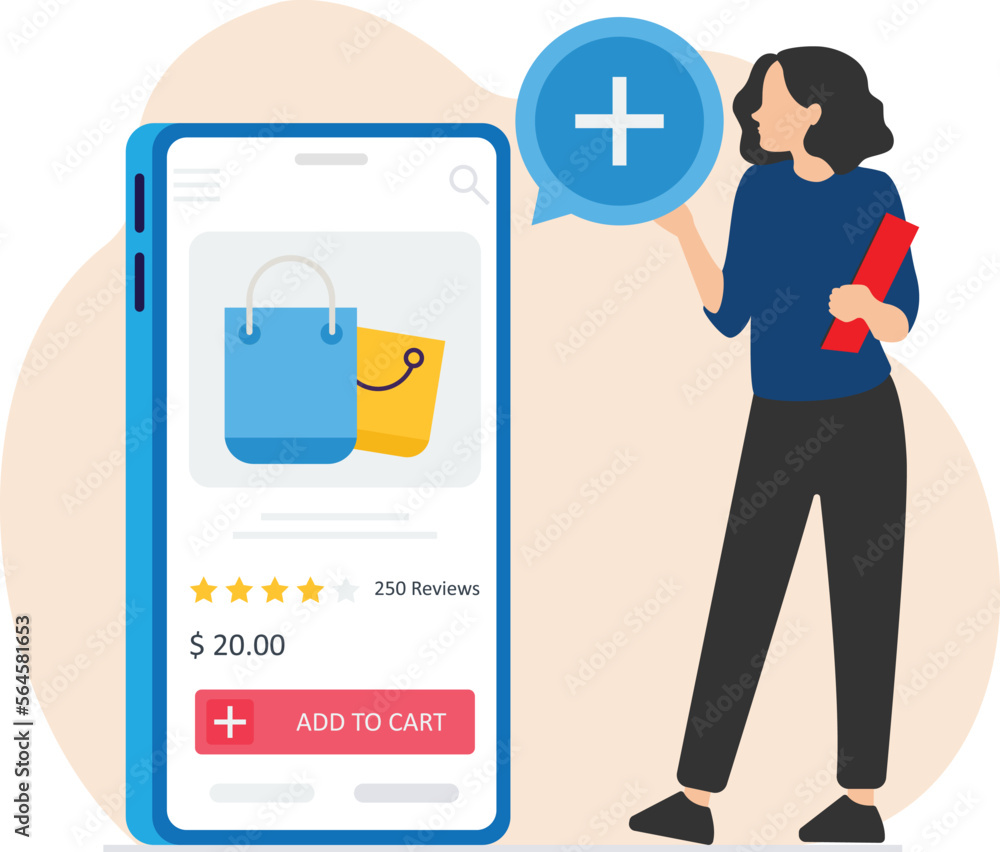Add to cart, online buy via smartphone, ecommerce application, online shopping through mobile app, Mobile Application layout vector illustration
Add to cart, online buy via smartphone, ecommerce application, online shopping through mobile app, Mobile Application layout vector illustration