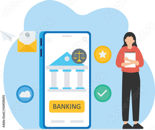 Online banking, Access your bank account via smartphone, bank translation via smartphone concept, Mobile Application layout vector illustration
