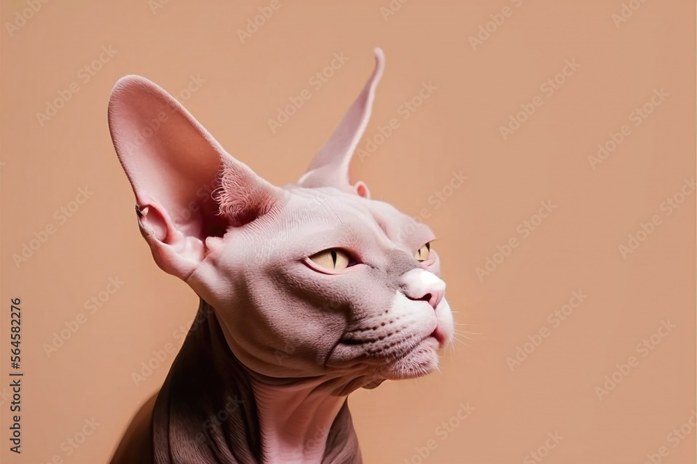 A Whimsical Whiskers: A Comical portrait of Sphynx Cat Tilting its Head to the Side