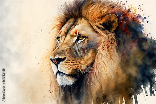 Beautiful portrait of a Watercolor Lion Painting  Generative AI