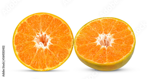 Slices of tangerine orange isolated on white background.