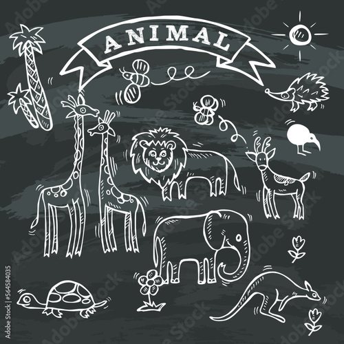 Hand Drawn animal on black board