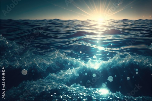 close up of water of the ocean with sun shine sparkling generative ai