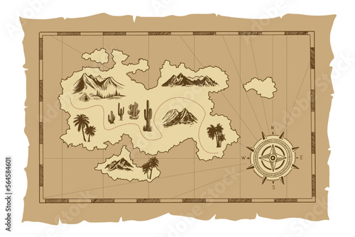 Pirate old map hand drawn Illustration.