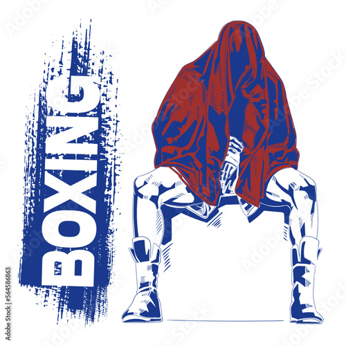 Boxer Resting Under Towel – Stylized Boxing Illustration in Red and Blue