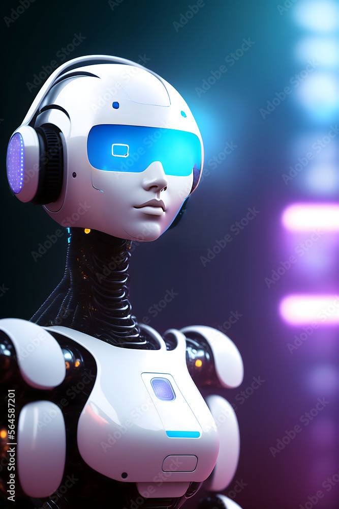 Elegant aussehende Roboter vor weichgezeichnetem Hintergrund. Ki generiert - obrazy, fototapety, plakaty 