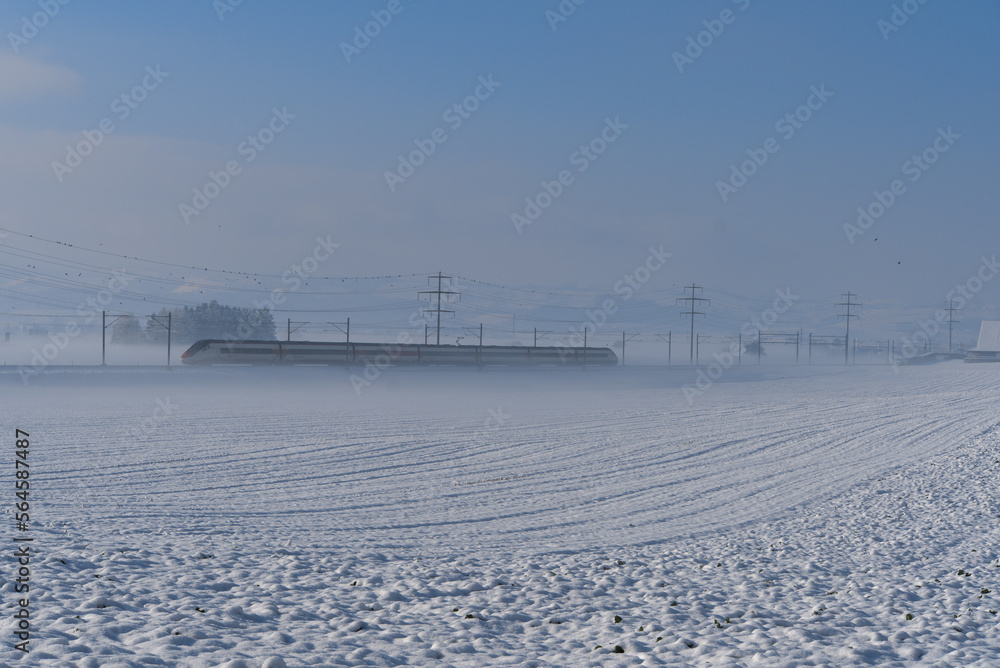 train in the snowy site