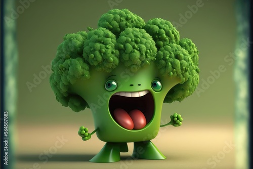 Generative AI Cute 3D Cartoon broccoli character