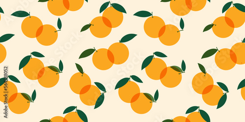 Citrus seamless pattern with oranges and leaves. Vector illustration.