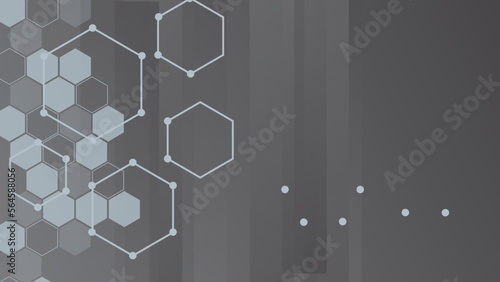 Vector abstract grey hexagonal with dots and lines.