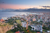 Palermo, Sicily, Italy. Aerial cityscape image of Palermo, Sicily with sea port at sunset.