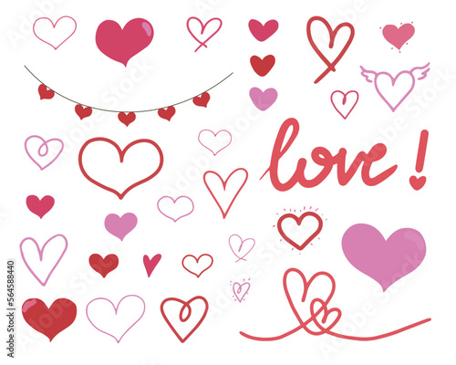 big valentines day vector set with hearts and lettering isolated on white background