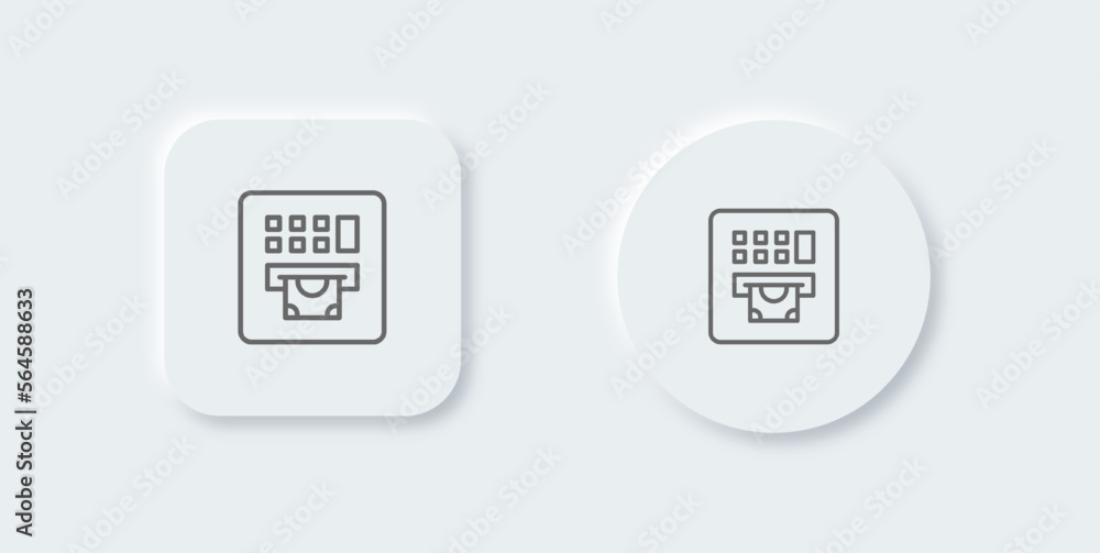 ATM machine line icon in neomorphic design style. Withdrawal signs vector illustration. ATM machine line icon in neomorphic design style. Withdrawal signs vector illustration.