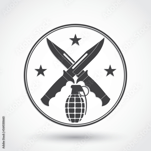 military symbol with crossed knives and grenade / vector illustration