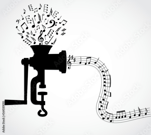 meat grinder with music note / abstract silhouette illustration