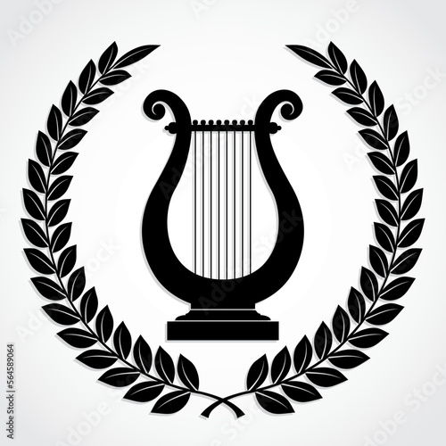 laurel wreath with lyre / silhouette music vector illustration