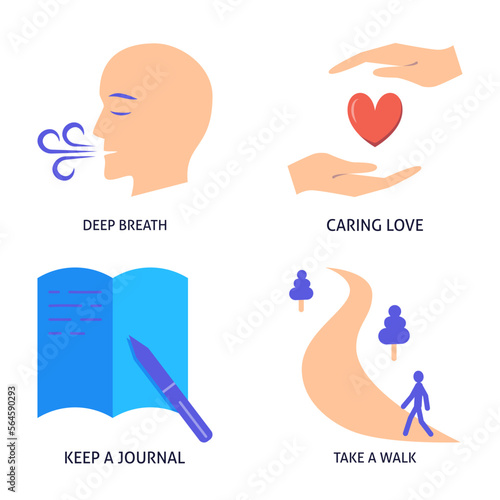 Keeping good mental health icon set