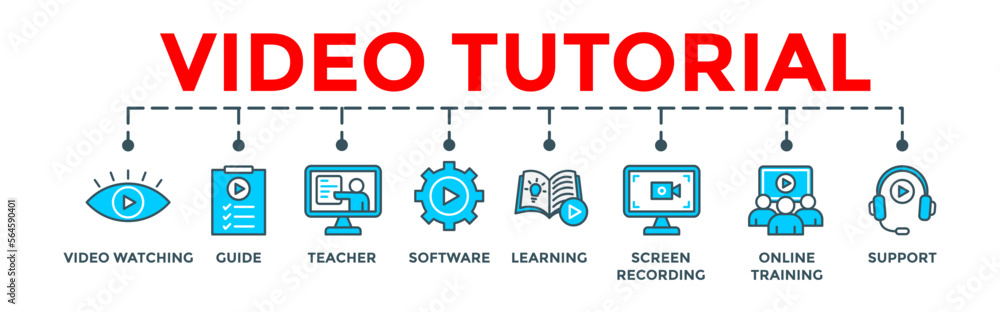 Video tutorial - banner concept. Editable vector illustration with icon ...