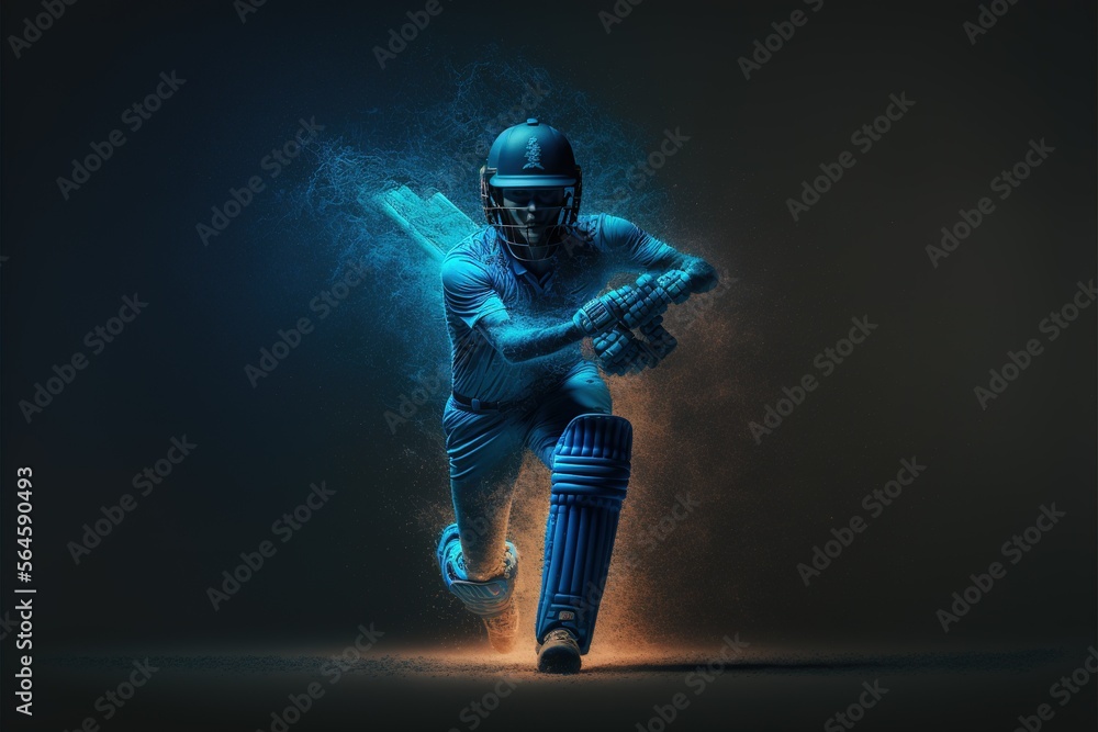 Fototapeta premium A cricket player walking on the ground in a blue jersey. Cricket. sports player. Generative AI