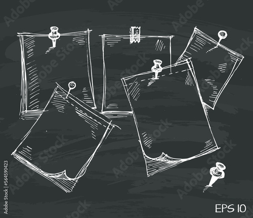 sketch note papers with pushpins on black board
