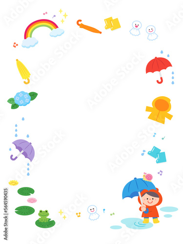 イラストフレーム　雨の日の子ども.