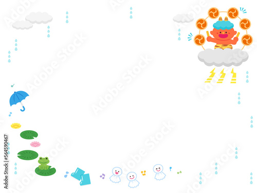 イラストフレーム　雷様と雨の日モチーフ.