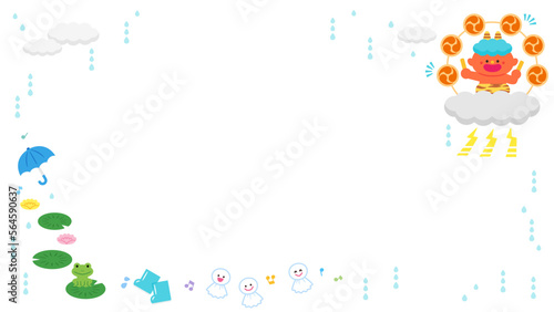 イラストフレーム　雷様と雨の日モチーフ.