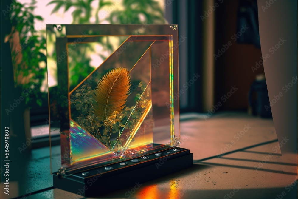 Holographic glass transparent screen fluid. Artificial intelligence Hologram. plant in a holographic screen. Generative AI