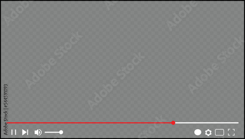 Multimedia video player frame template, transparent footage display. Live video streaming, broadcasting vector illustration