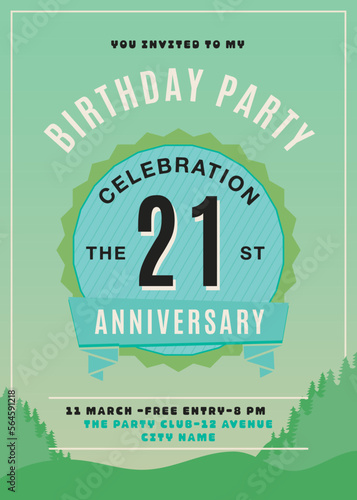 21 years Anniversary Party Flyer Template. Wedding Invitation card in flat modern style. Birthday anniversary poster brochure. Stock vector design