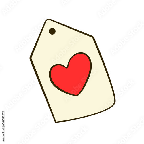 Tag with red heart. Valentine's day. Flat icon. Vector illustration. Isolated on white background