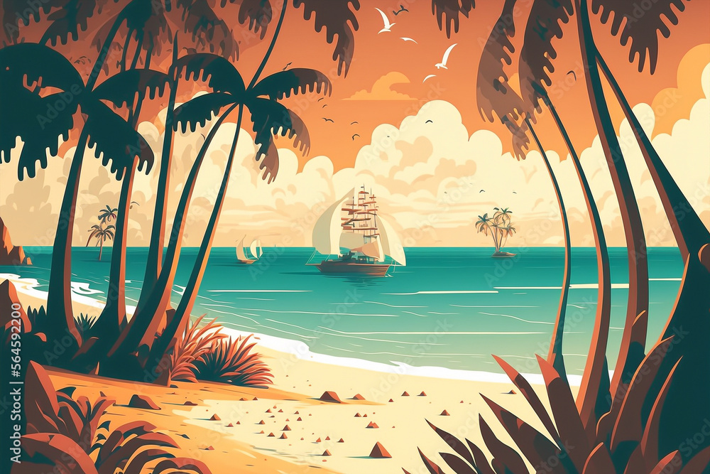 Beautiful landscape of a Caribbean beach - AI generative