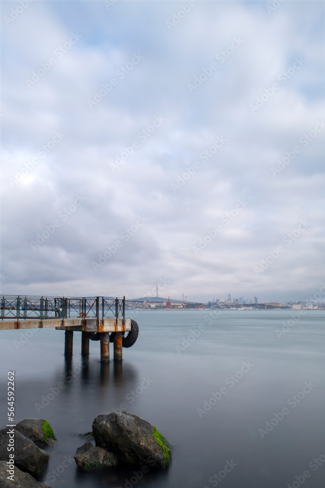 Ferry piers in Istanbul. Ahirkapi pier. Long exposure, Bosphorus.