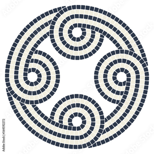 Ancient interweaving mosaic decorative element. Decorative antique stone ornament.