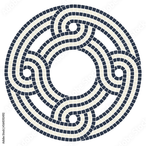 Ancient interweaving mosaic decorative element. Decorative antique stone ornament.