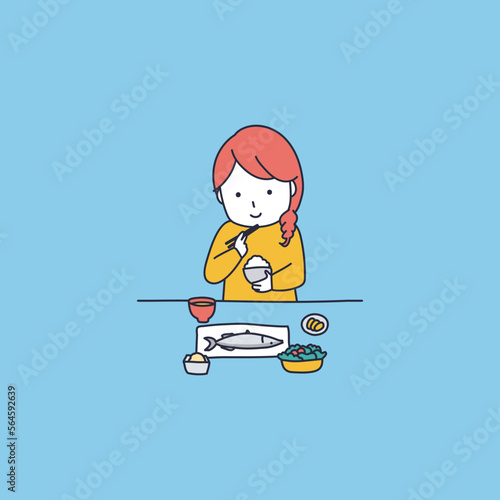 やっぱり日本人には和食よね！のイラスト素材｜mayucolor09