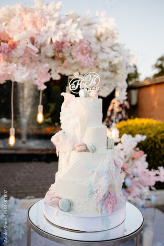 beautiful big wedding cake. White wedding cake
