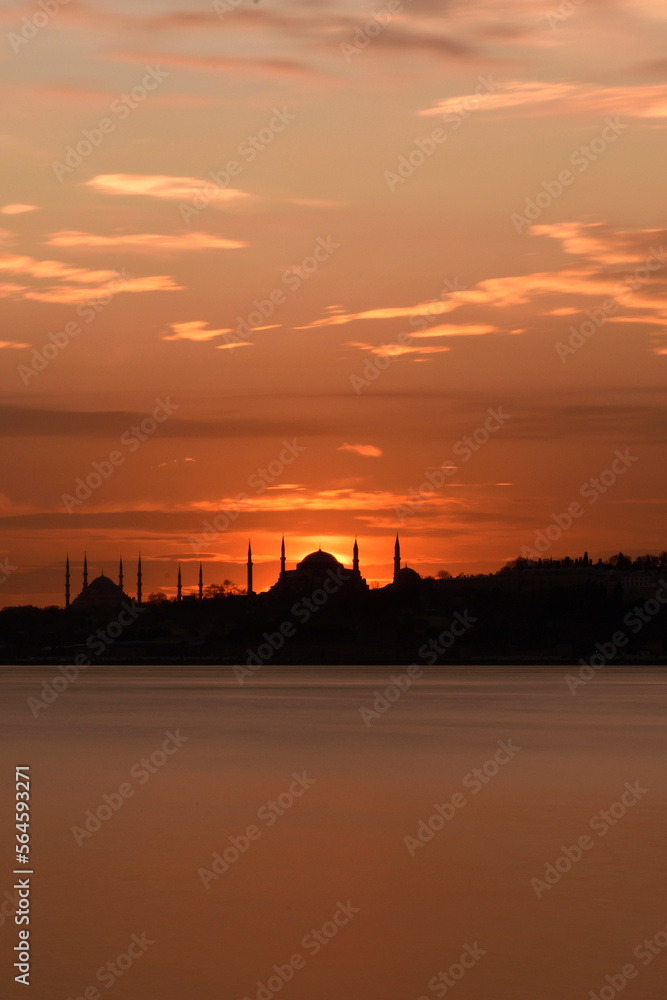 Fototapeta premium Sultanahmet and Ayasofya in sunset. Istanbul, Turkey. 