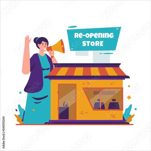 Flat design of reopening store announcement ceremony