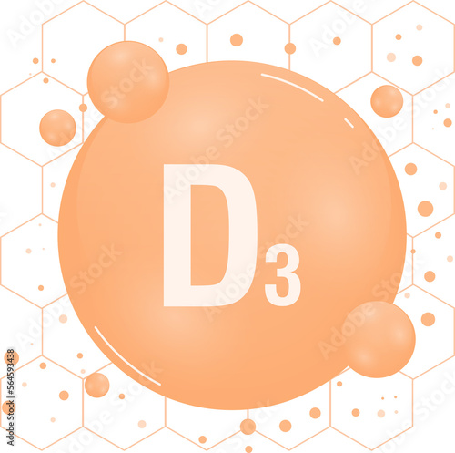 Vitamin D shining pill capcule icon. Vitamin complex with chemical formula, D3. Shining substance drop. Meds for heath ads. Illustration photo