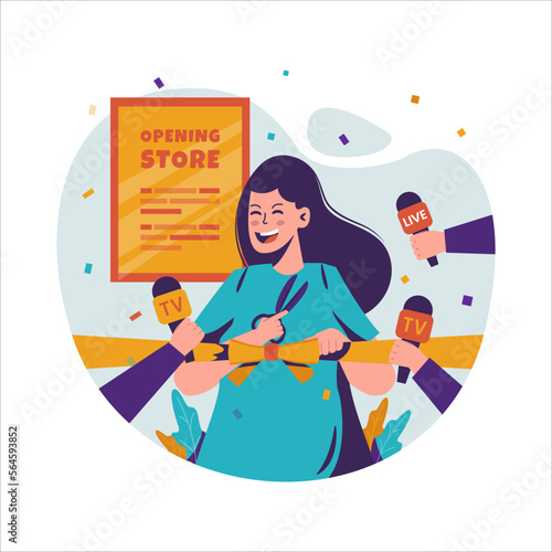 Flat design of ribbon cutting ceremony press release
