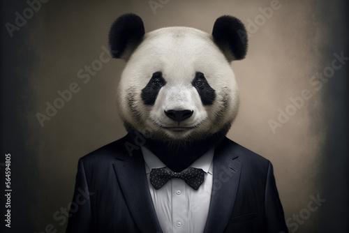 a Portrait of an executive panda wearing suits