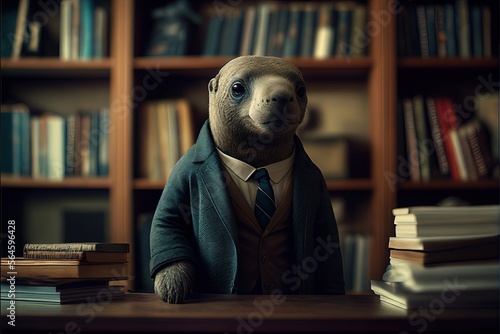 Portrait of an animal dressed in a suit in the office,animals in a suit, AI generator