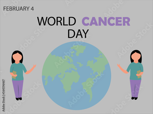 4 February world cancer day. world cancer day. illustration of a woman holding a globe
