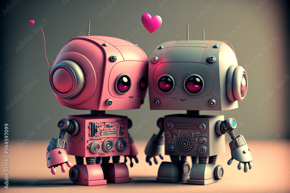 Cute robot couple in love. Generative Ai. Illustration Stock | Adobe Stock